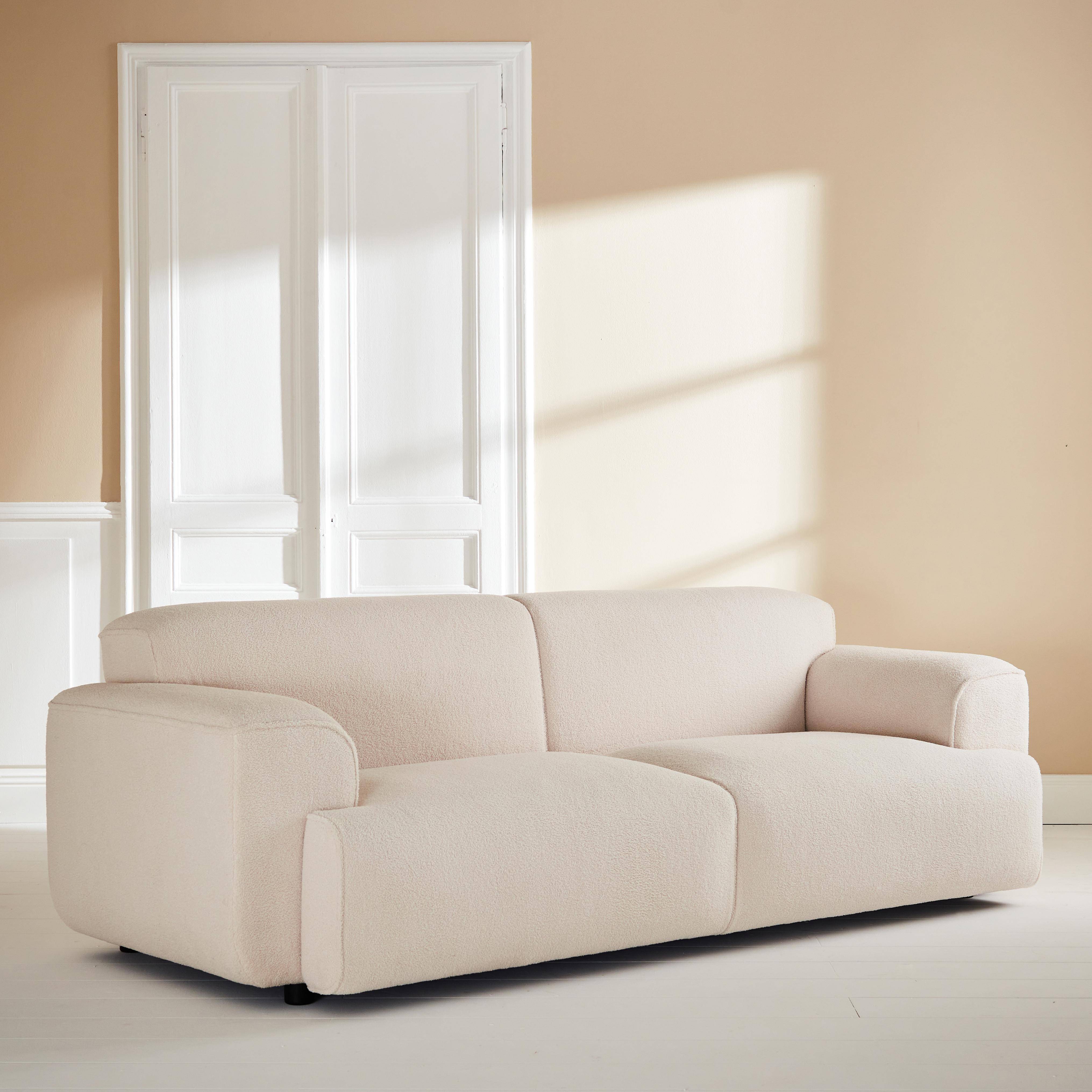 3-Seater Boucle Sofa, polyester,  L230xW98xH73cm, white,sweeek,Photo1