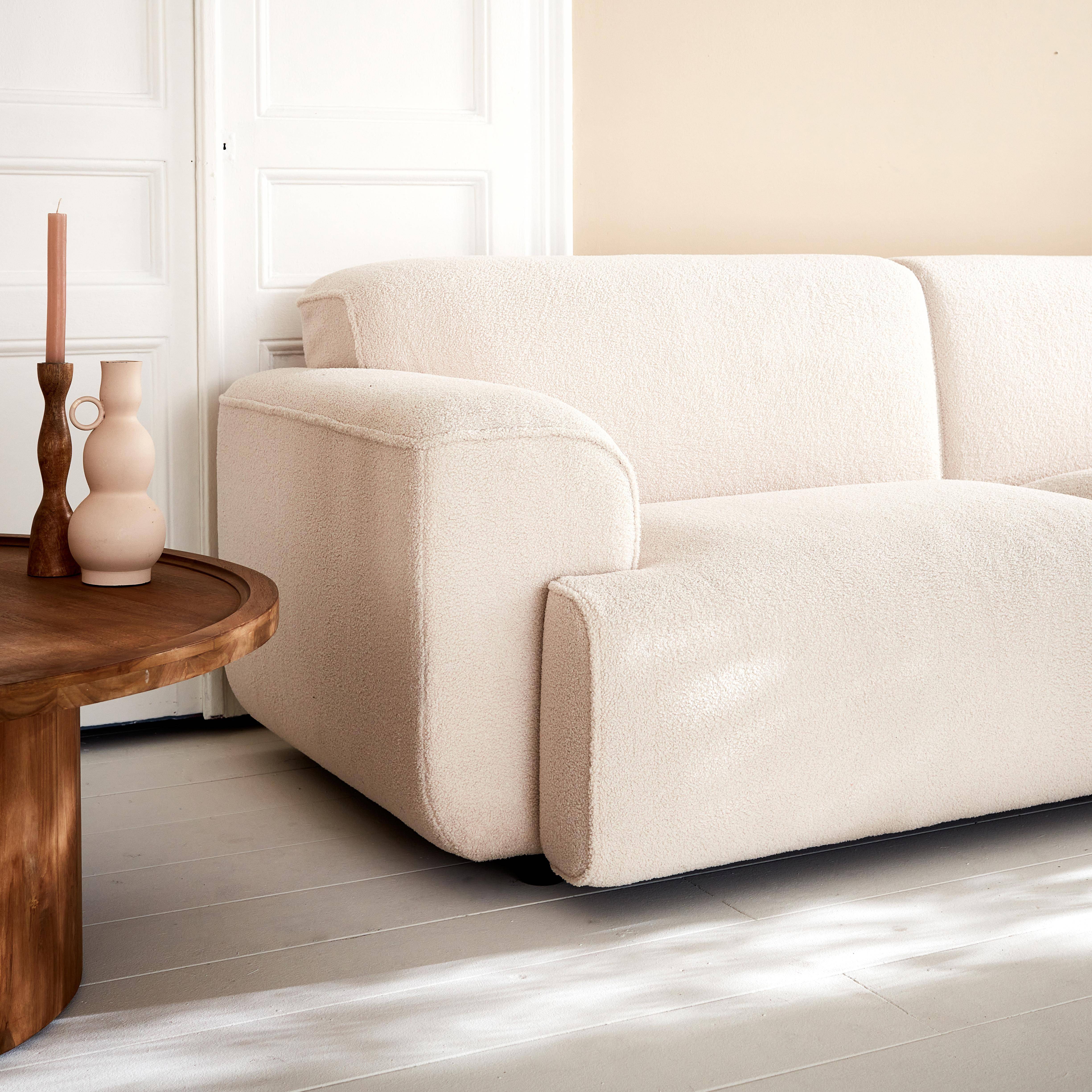 3-Seater Boucle Sofa, polyester,  L230xW98xH73cm, white,sweeek,Photo4