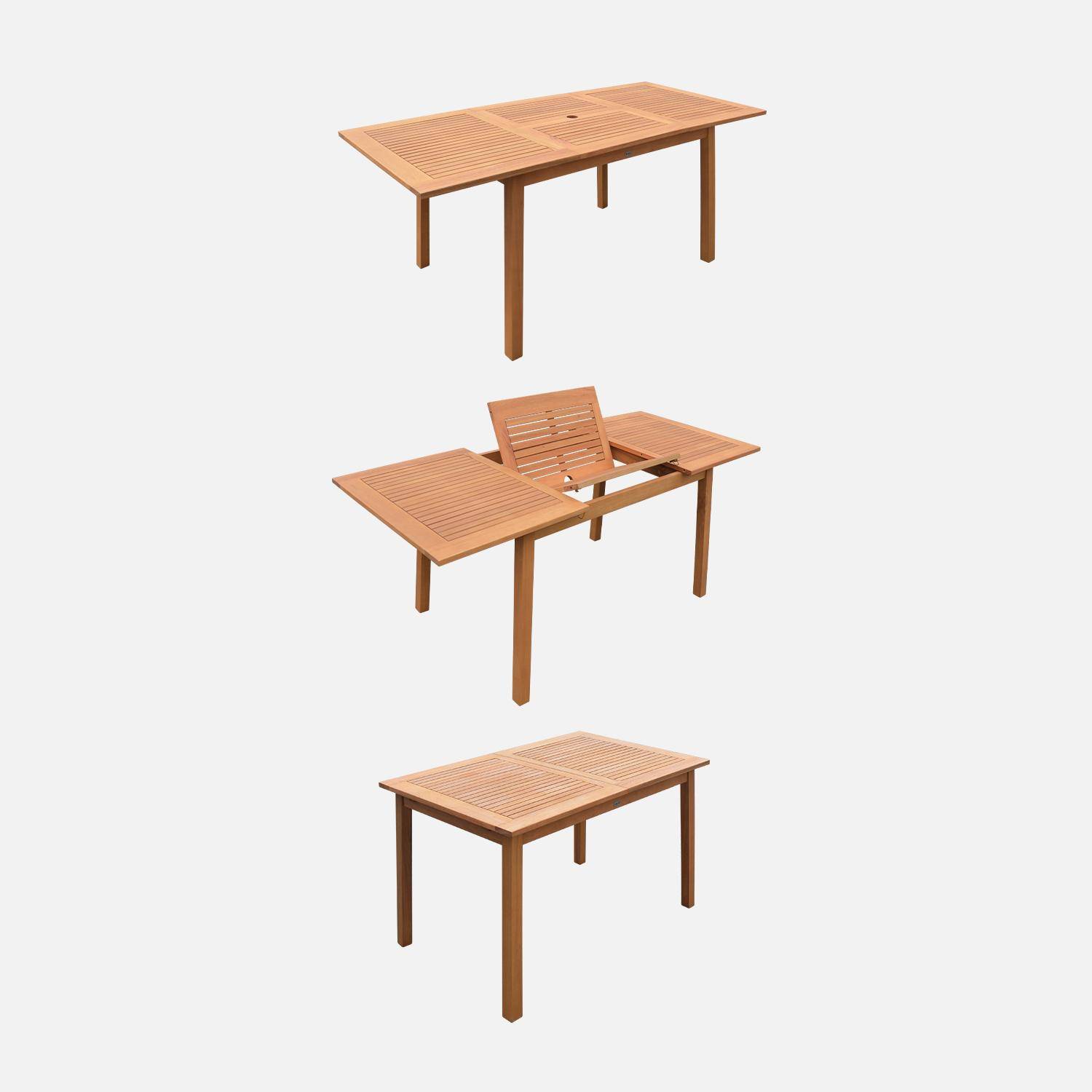 6-seater extendable wooden garden table with 6 textilene chairs, Almeria table 180cm + 6 chairs, Natural, 180x80x75 cm Photo3