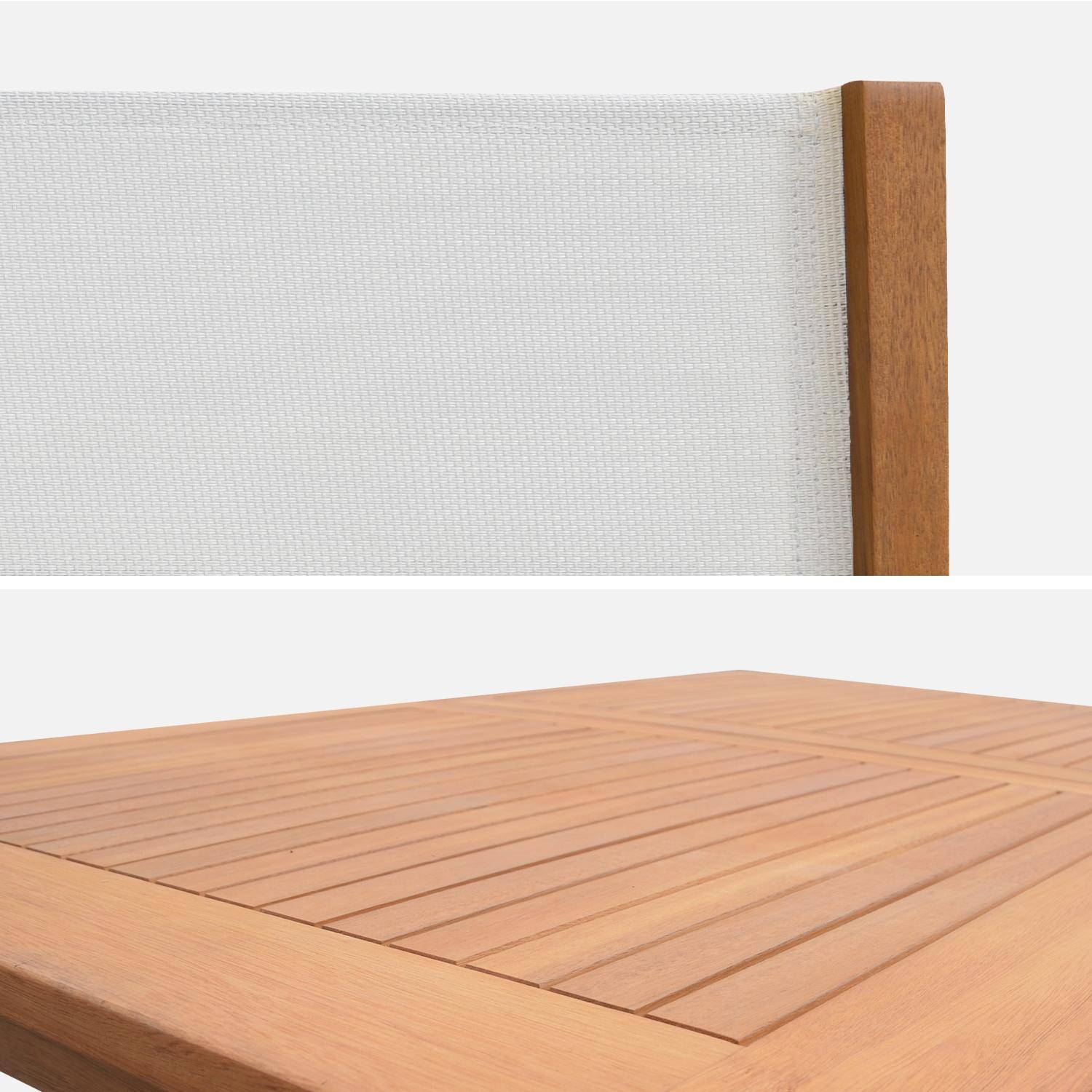 Conjunto de mobiliário de jardim em madeira Almeria, taupe, mesa retangular 120-180cm, 6 cadeiras em eucalipto FSC e textilene Photo4
