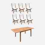 Conjunto de muebles de jardín de madera Almería, antracita, mesa rectangular 120-180cm, 6 sillas de eucalipto FSC y textilene Photo1