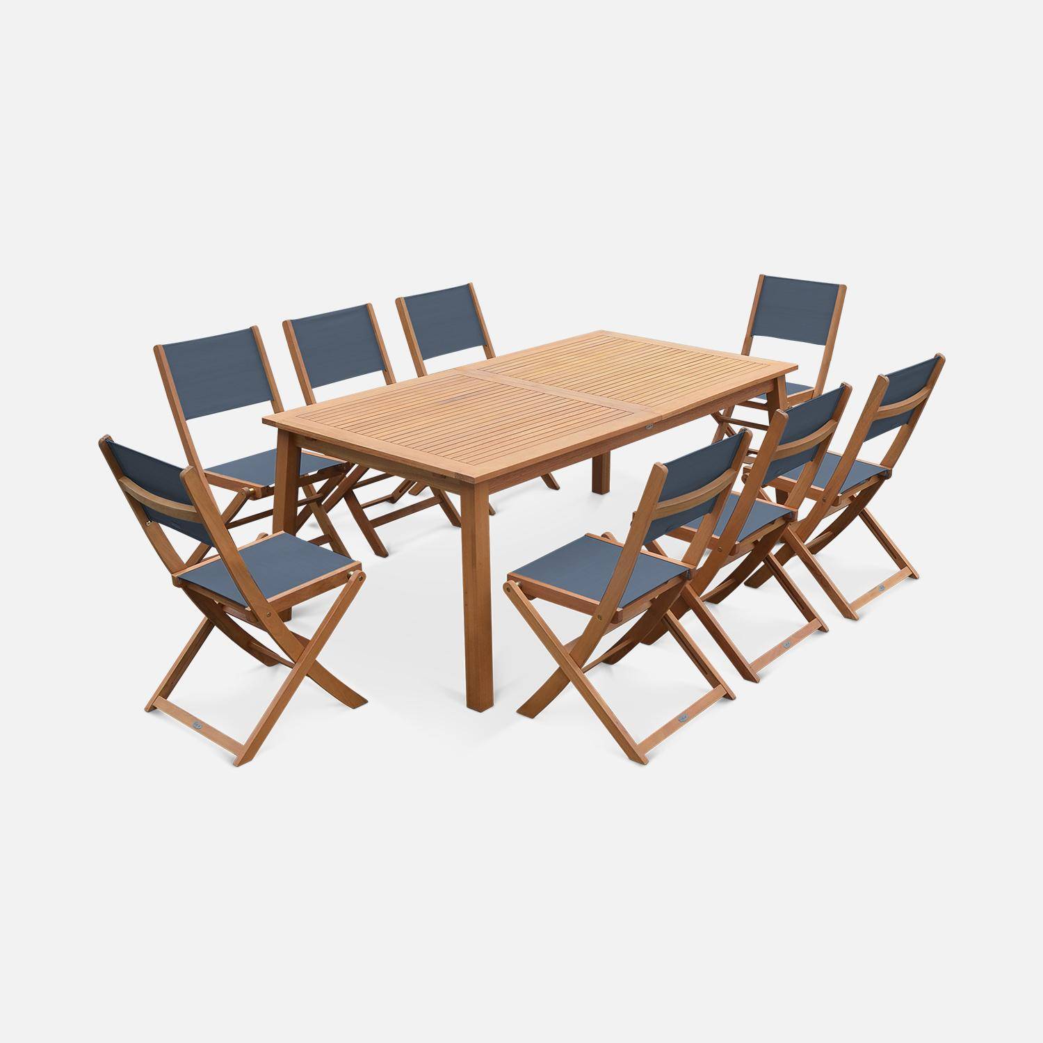 8-seater extendable wooden garden table set with chairs, Almeria, Natural, 240x100x75 cm Photo2