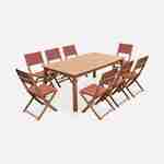 Conjunto de mobiliário de jardim em madeira extensível  Mesa extensível 180/240cm, 8 cadeiras, em madeira de eucalipto FSC  Photo2