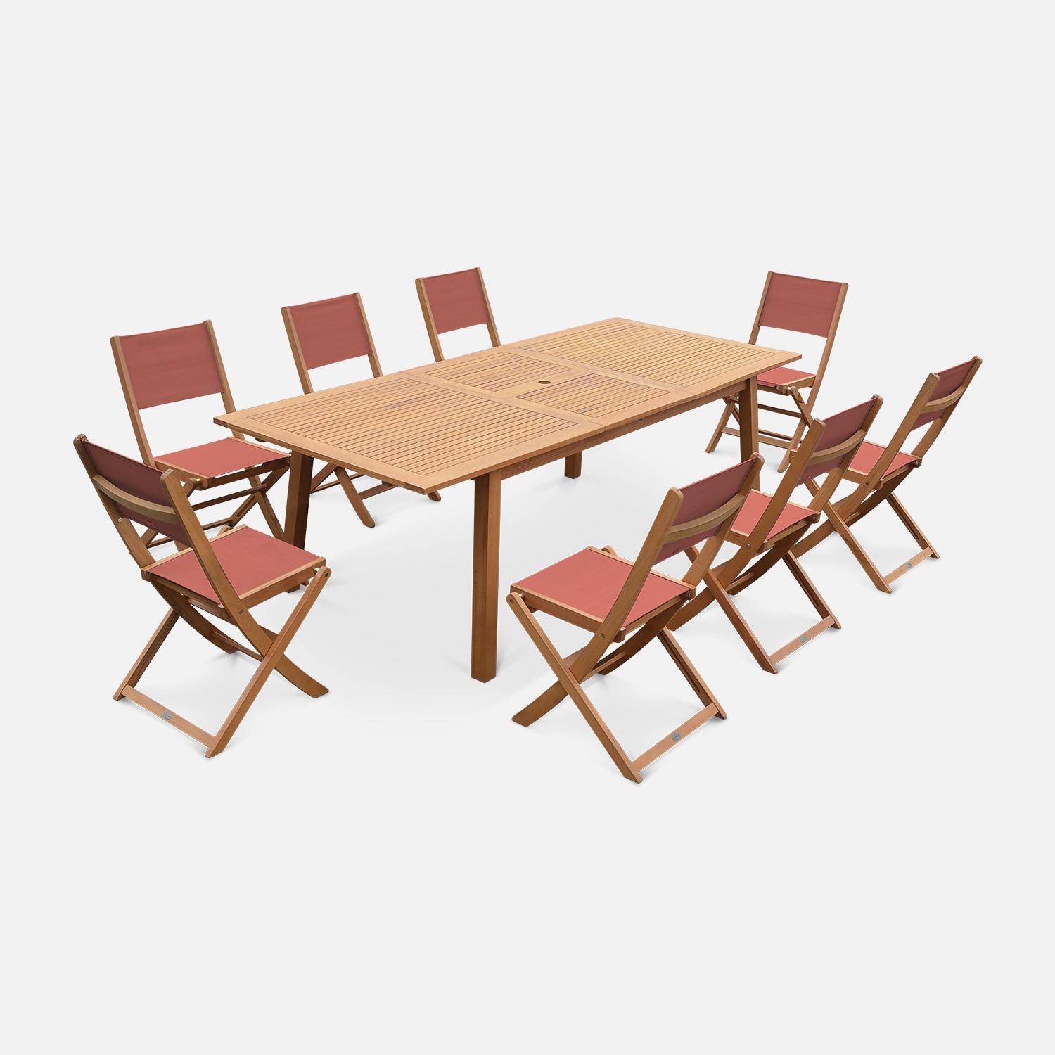 8-seater extendable wooden garden table set with chairs, Almeria, Natural, 240x100x75 cm Photo1