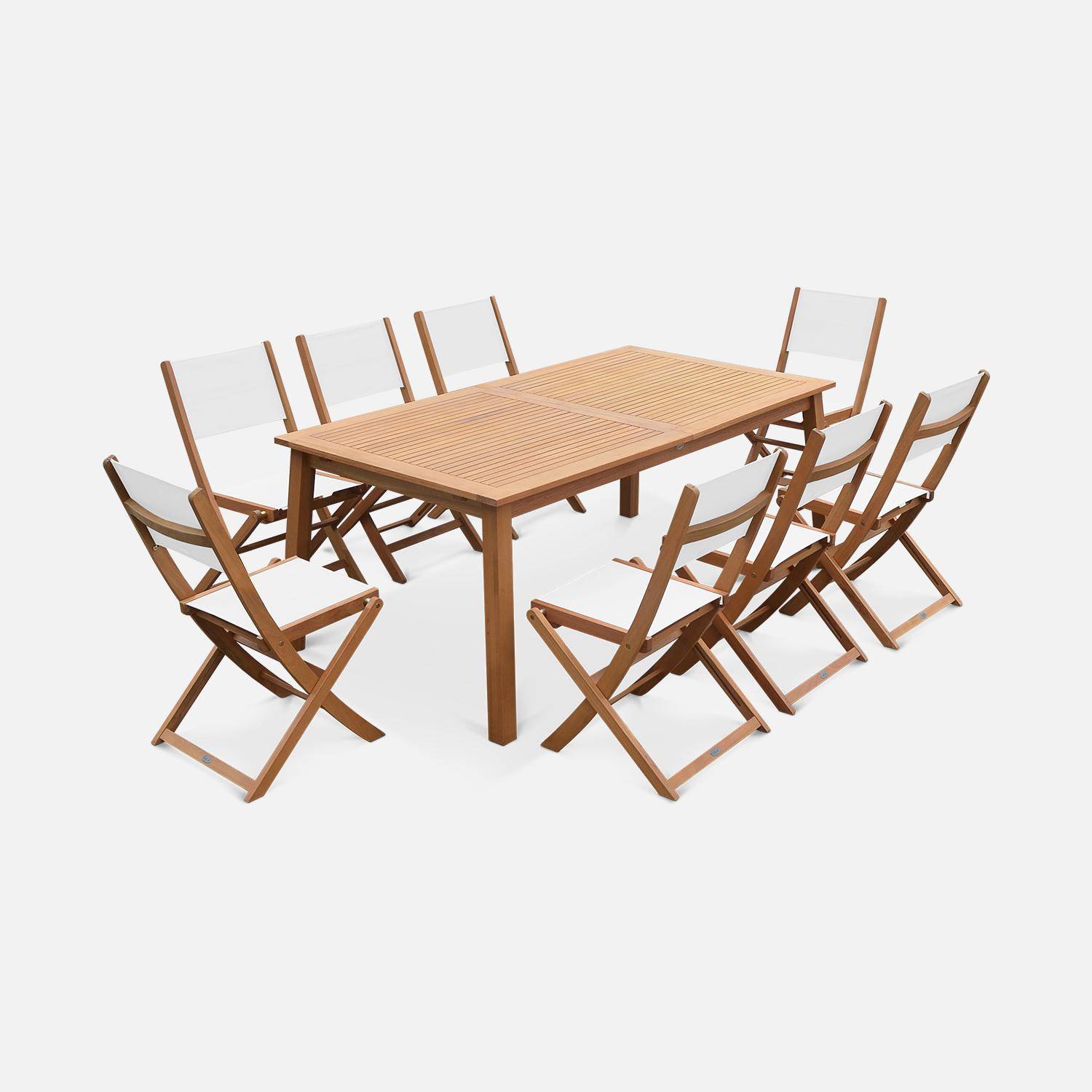 Mesa de jardín de madera extensible, 8 sillas, Almeria 8, Madera, 240x100x75 cm,sweeek,Photo2