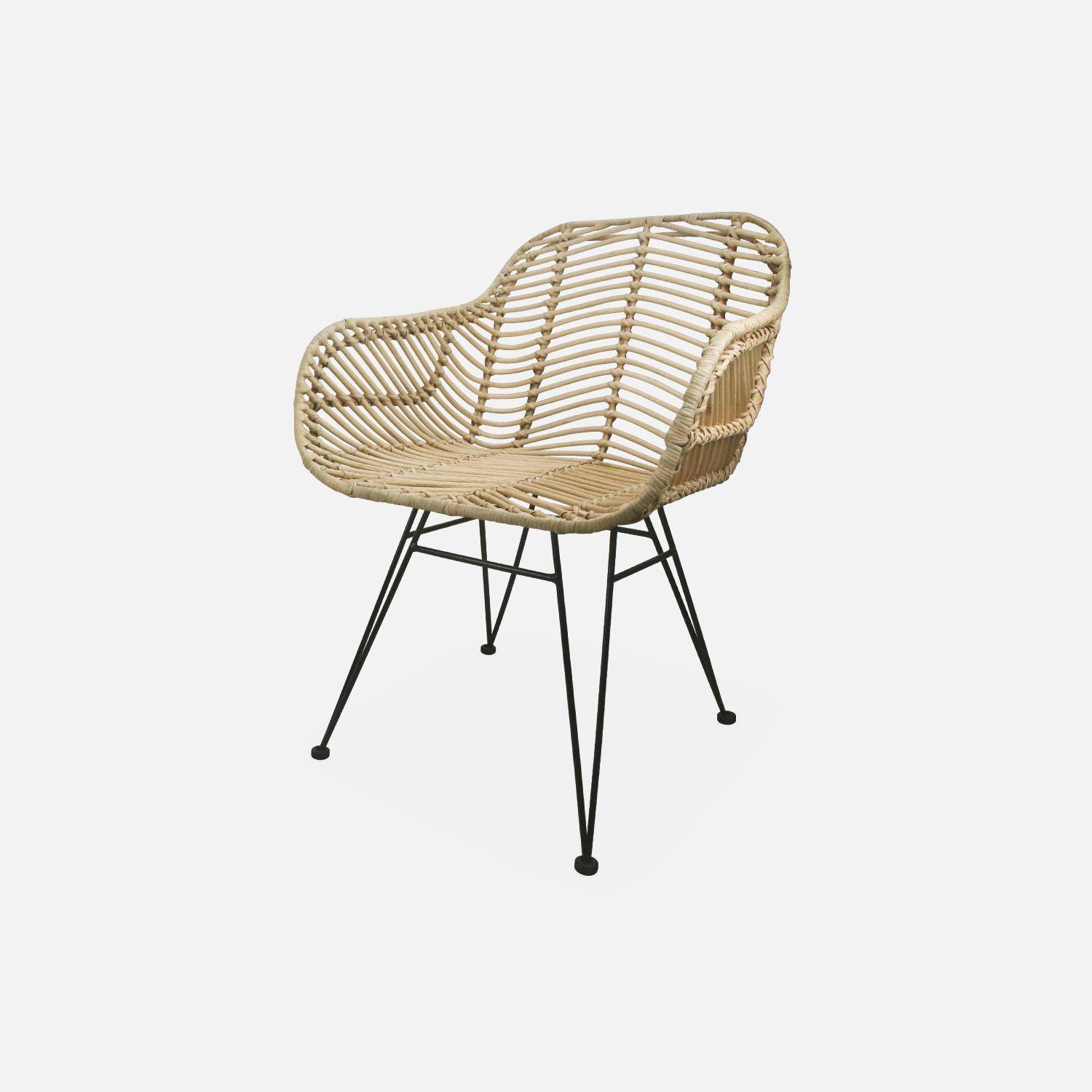 Rattan dining armchair with metal legs and cushion - Cahya - Natural rattan, White cushion Photo5