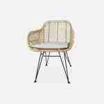 Rattan dining armchair with metal legs and cushion - Cahya - Natural rattan, White cushion Photo4