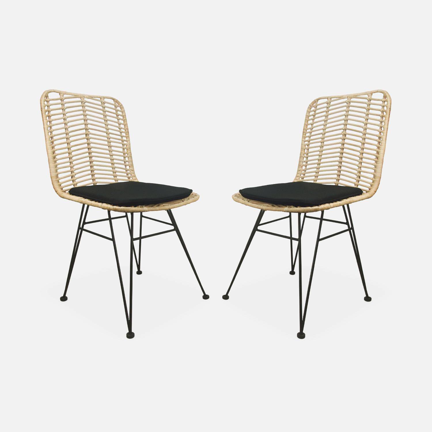 Pair of high-backed rattan dining chairs, Cahya, Black, 57x44x84 cm Photo4