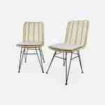 Pair of high-backed rattan dining chairs with metal legs and cushions - Cahya - Natural rattan, White cushions Photo3