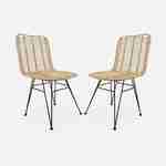Pair of high-backed rattan dining chairs with metal legs and cushions - Cahya - Natural rattan, White cushions Photo7