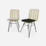 Pair of high-backed rattan dining chairs with metal legs and cushions - Cahya - Natural rattan, White cushions Photo10