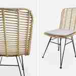 Pair of high-backed rattan dining chairs with metal legs and cushions - Cahya - Natural rattan, White cushions Photo6