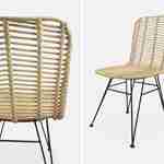 Pair of high-backed rattan dining chairs with metal legs and cushions - Cahya - Natural rattan, White cushions Photo8