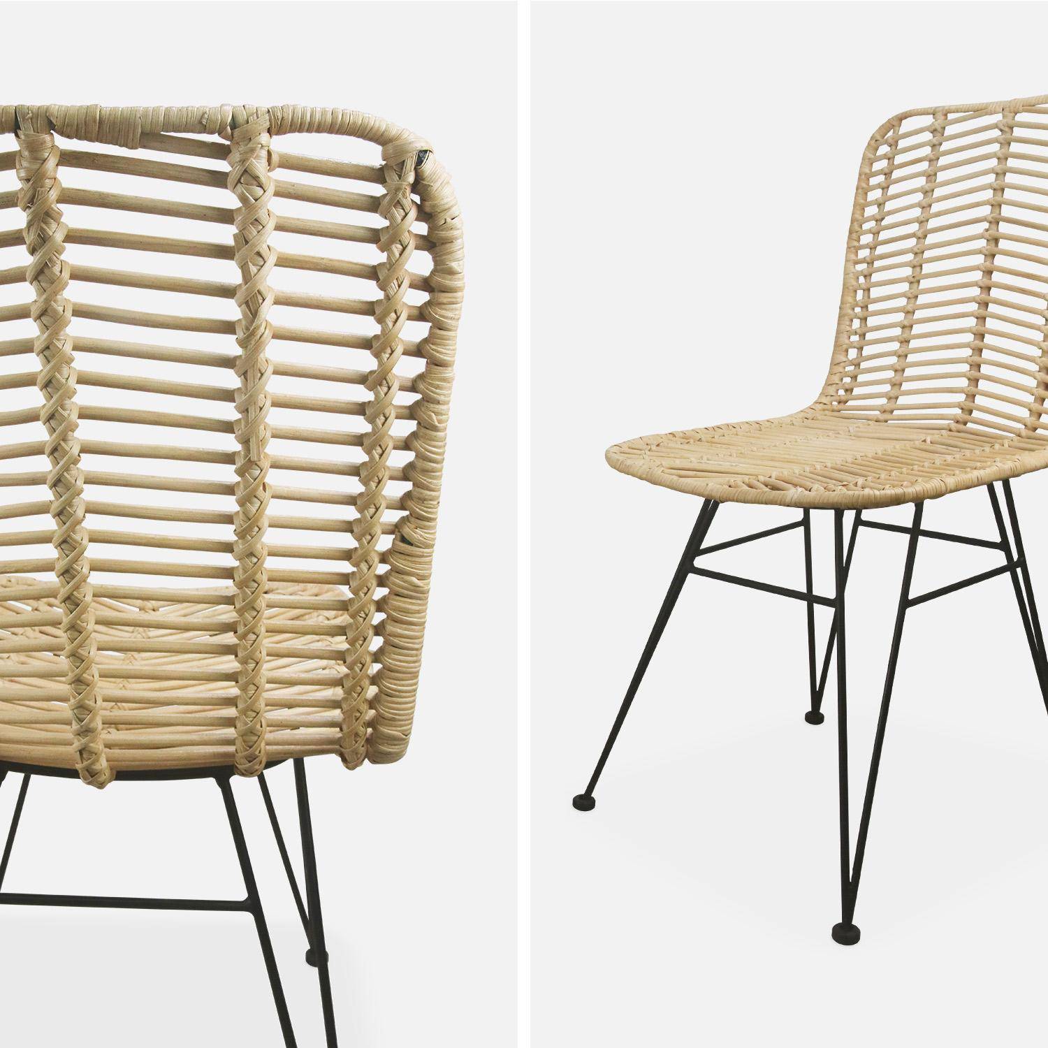 Pair of high-backed rattan dining chairs with metal legs and cushions - Cahya - Natural rattan, White cushions Photo8