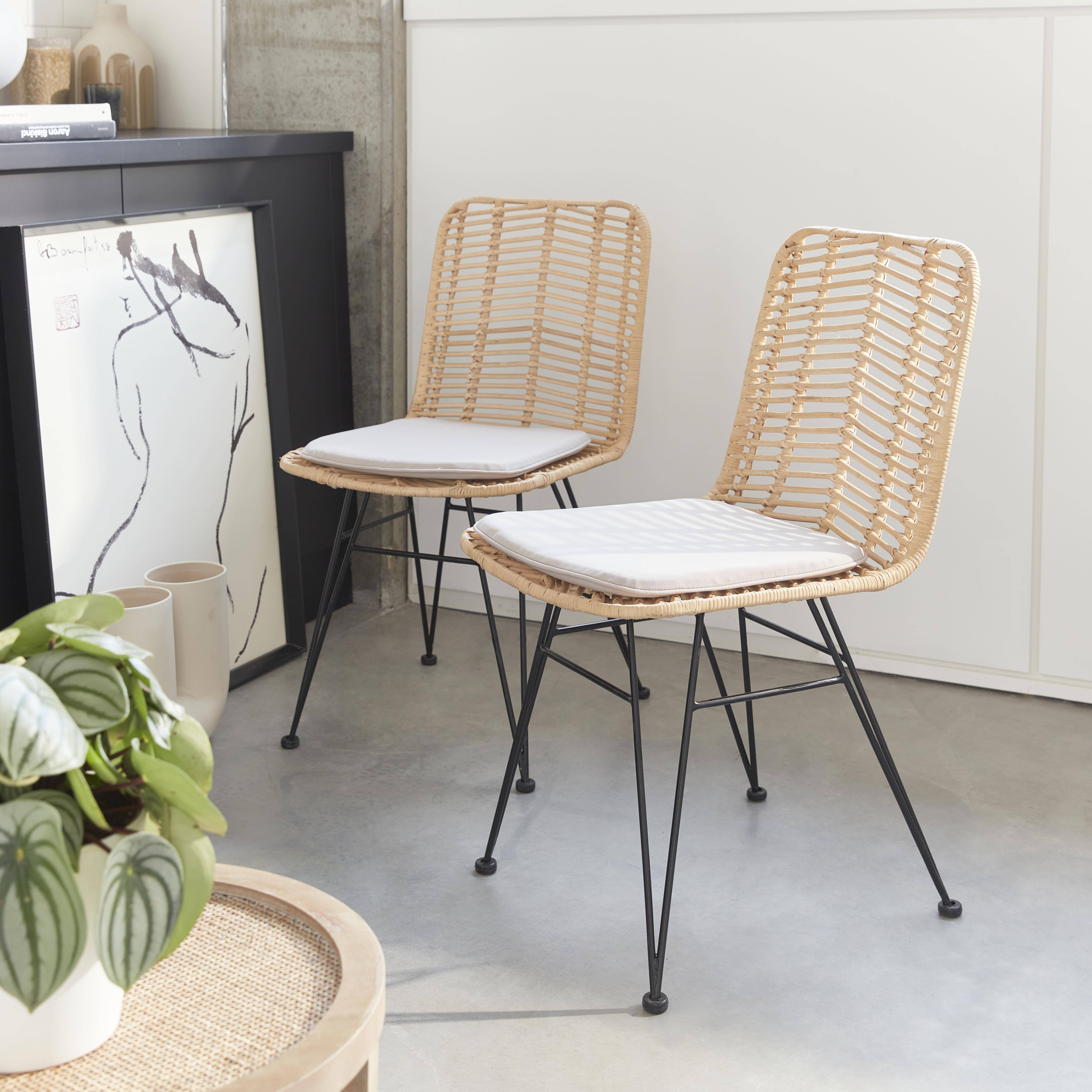 Pair of high-backed rattan dining chairs, Sand