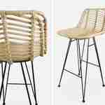 Pair of rattan bar stools with cushions, seat height 67cm, Natural rattan, Black cushions, Cahya Photo7