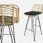 Pair of rattan bar stools with cushions, seat height 67cm, Natural rattan, Black cushions, Cahya Photo6