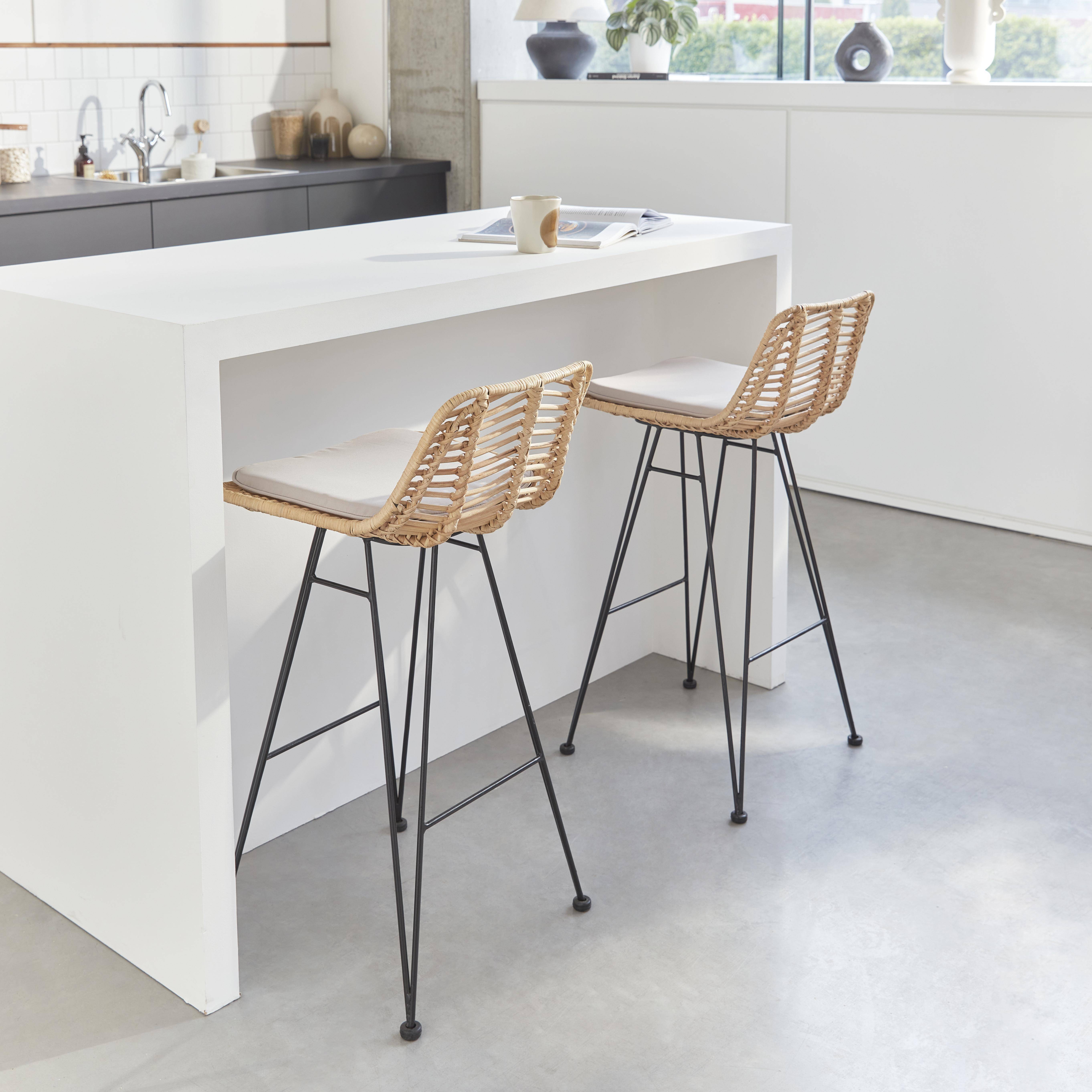 Pair of rattan bar stools 67cm, Cahya , Sand, 42x48x90 cm Photo2