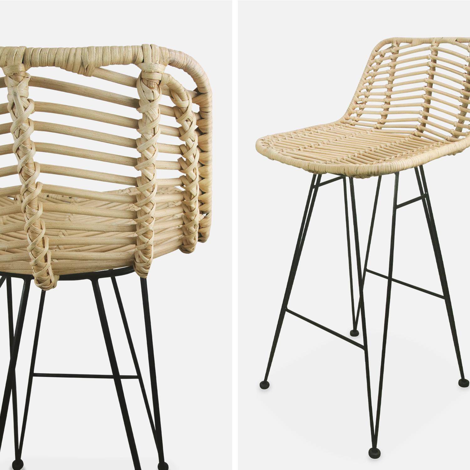 Pair of rattan bar stools with cushions, seat height 67cm - Cahya - Natural rattan, Beige cushions,sweeek,Photo7
