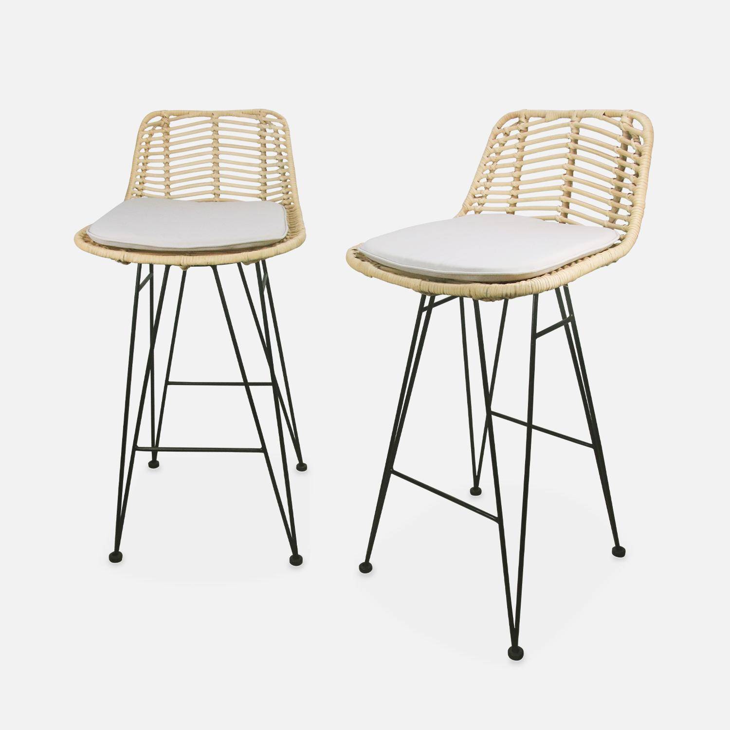 Pair of rattan bar stools 67cm, Cahya , Sand, 42x48x90 cm Photo3