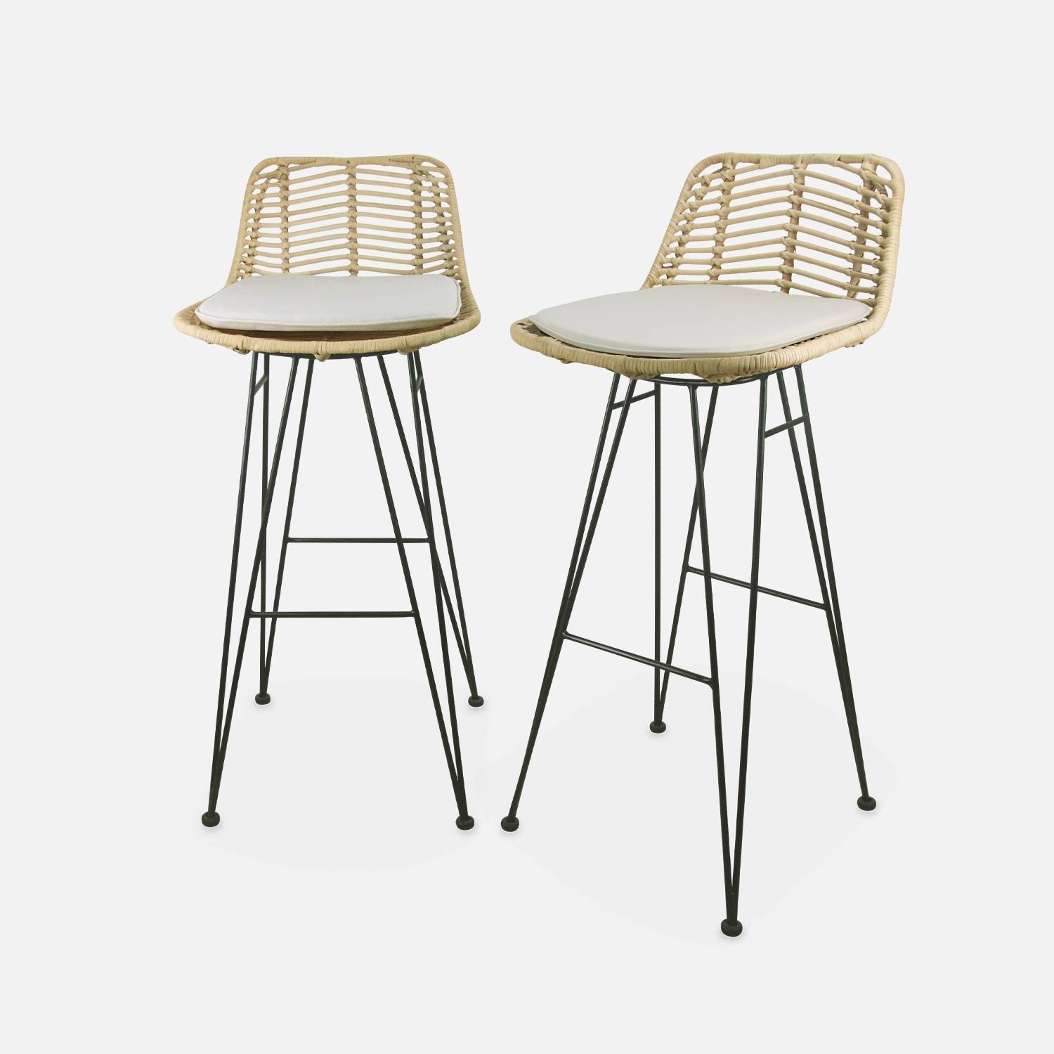 Pair of rattan bar stools, natural