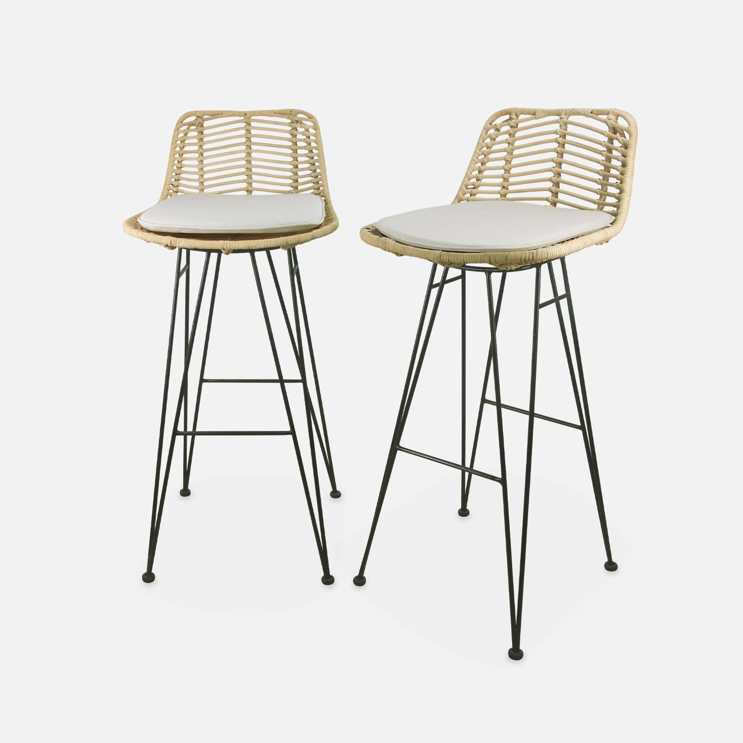 Pair of rattan bar stools 75cm, Cahya , Sand, 42x48x97 cm Photo3