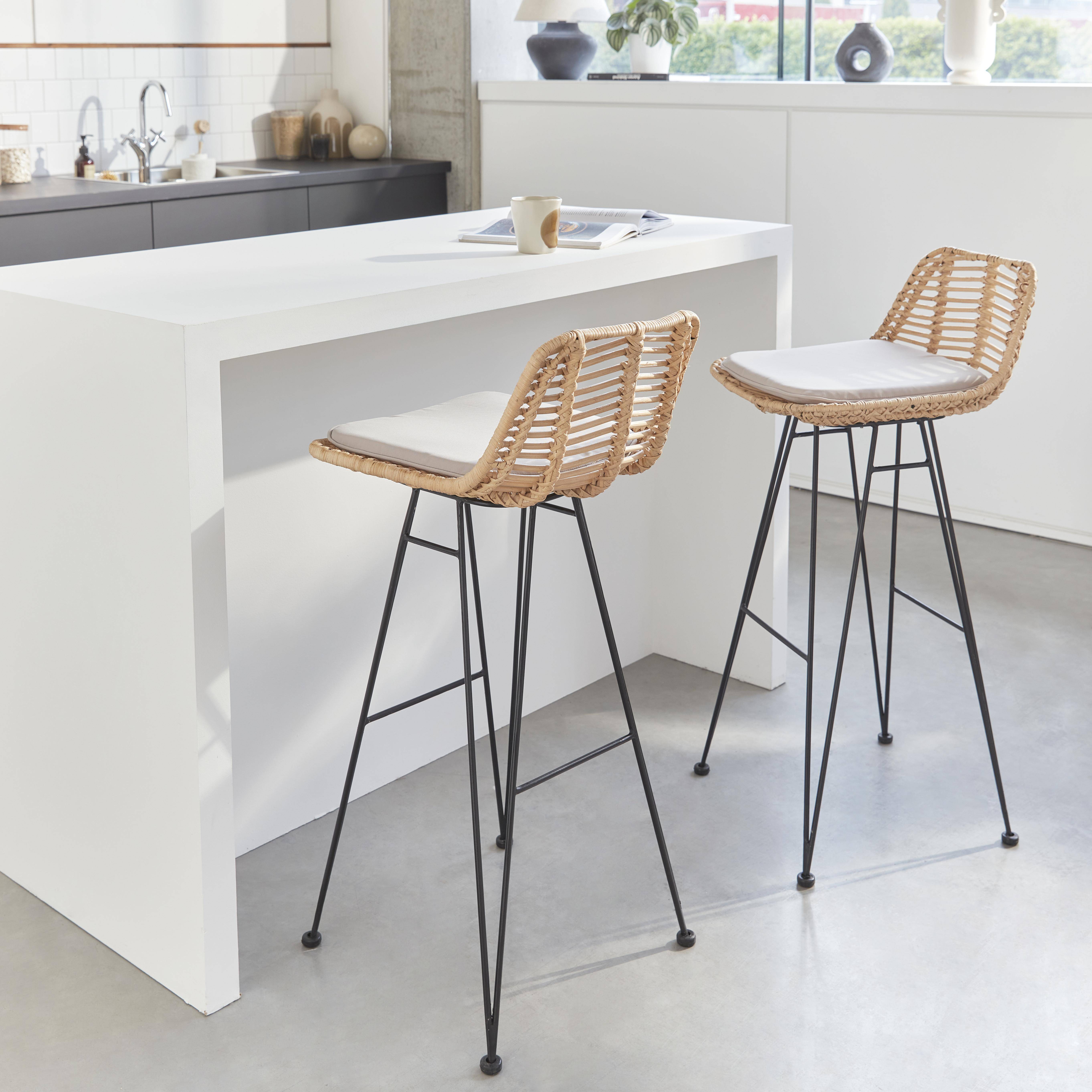 Pair of rattan bar stools 75cm, Cahya , Sand, 42x48x97 cm Photo1