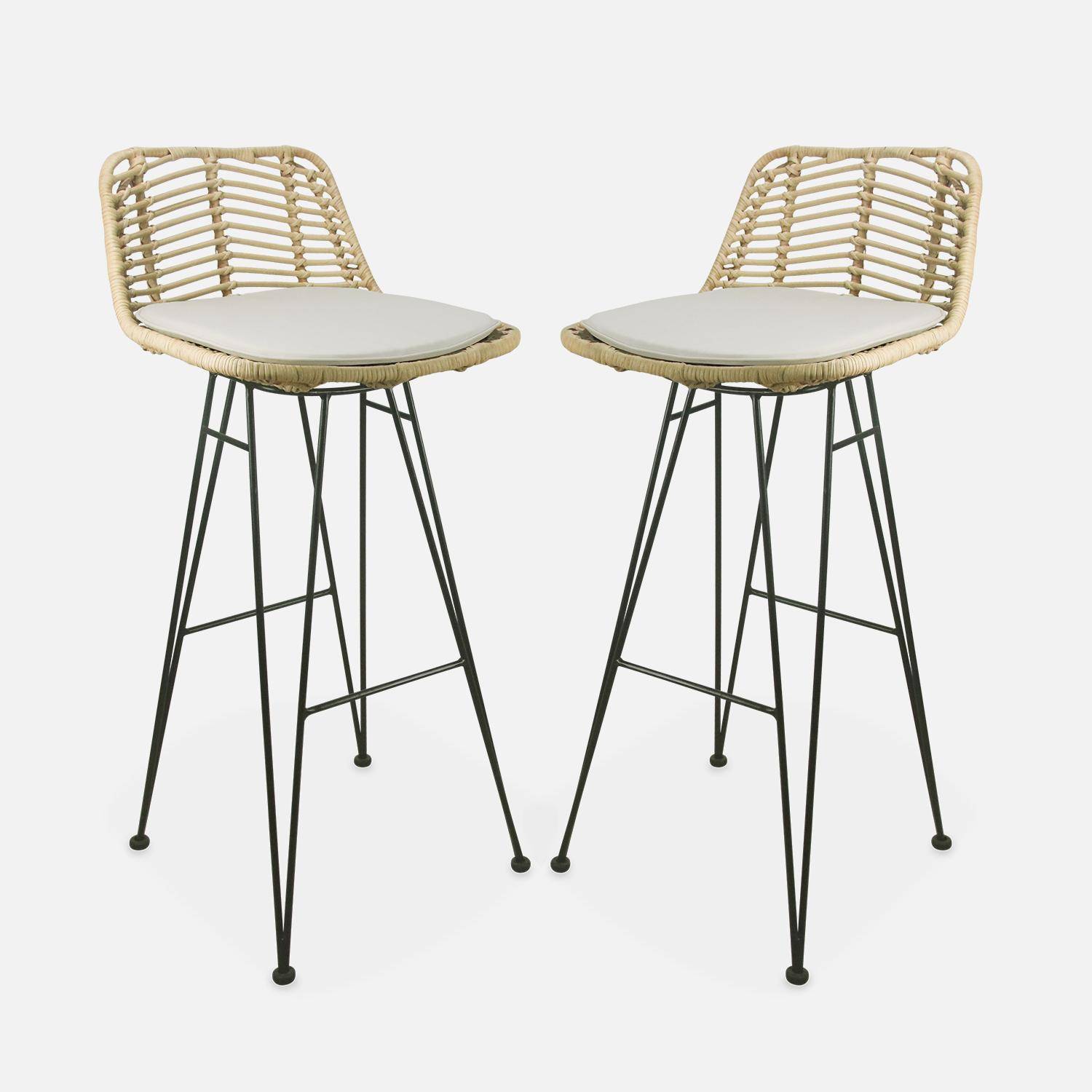 Pair of rattan bar stools 75cm, Cahya , Sand, 42x48x97 cm Photo4