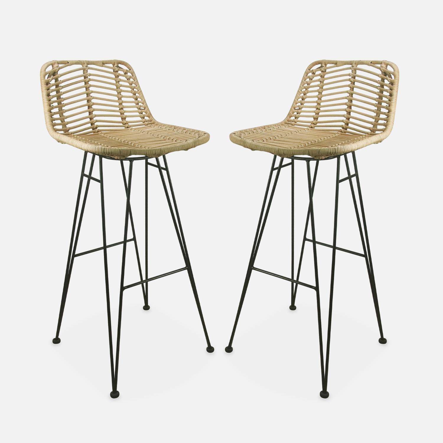 Pair of rattan bar stools 75cm, Cahya , Sand, 42x48x97 cm Photo7