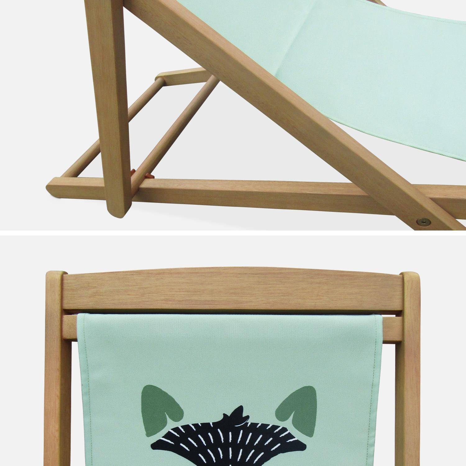 Conjunto de 2 cadeiras para crianças em madeira de eucalipto FSC, tecido verde claro com padrão de raposa Photo4