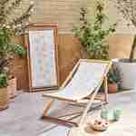 Lot de 2 chiliennes pour enfant en bois d'eucalyptus FSC, tissu blanc avec motif soleil, salon de jardin enfant Photo2