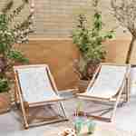 Set of 2 FSC eucalyptus wood chiliennes for children, white fabric with sun motif Photo1