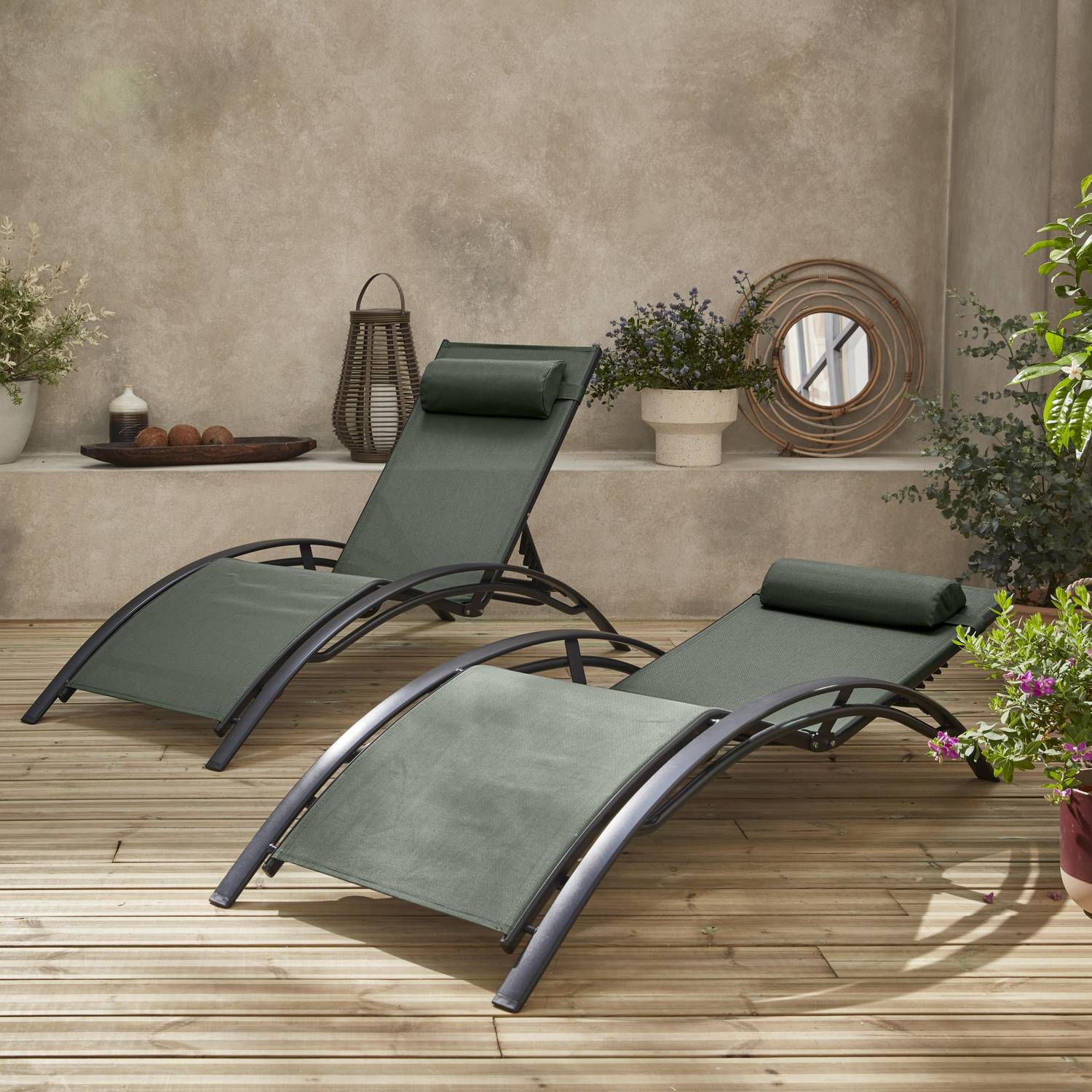 2er Set Sonnenliegen aus Aluminium - salbeigrün- Liegestühle aus Aluminium und Textilene - Louisa Photo2