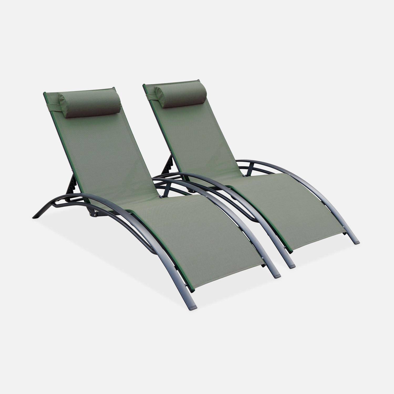 2er Set Sonnenliegen aus Aluminium - salbeigrün- Liegestühle aus Aluminium und Textilene - Louisa Photo3