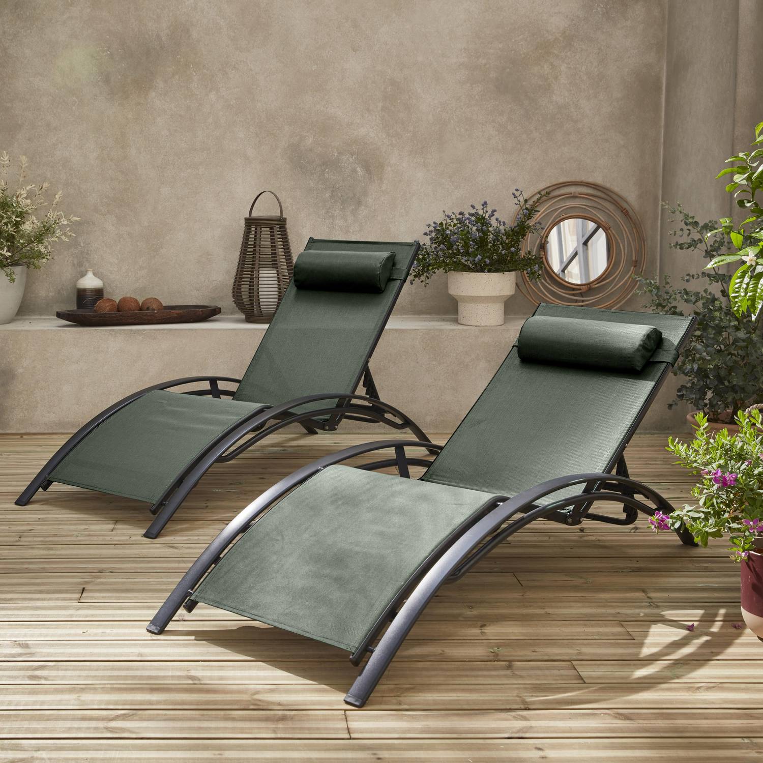 2er Set Sonnenliegen aus Aluminium - salbeigrün- Liegestühle aus Aluminium und Textilene - Louisa Photo1