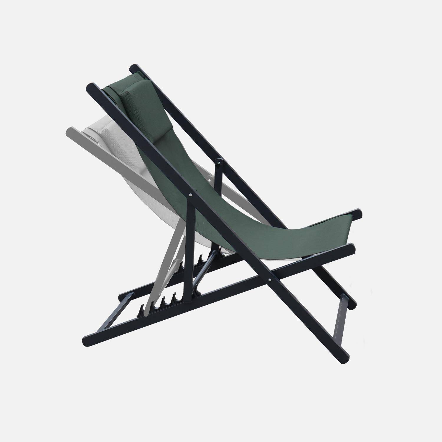2er Set Sonnenliegen - salbeigrün - Liegestuhl aus Aluminium und Textilene mit Kopfstützenkissen, Liegesessel klappbar - Gaia  Photo4
