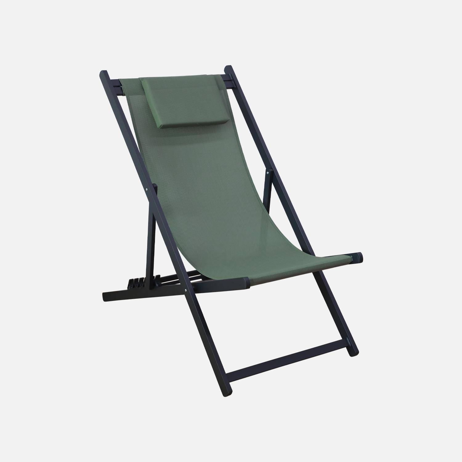 Set di 2 sedie a sdraio multiposizione in alluminio textilene, Gaia, Verde kaki, 99x88.5x58 cm,sweeek,Photo3
