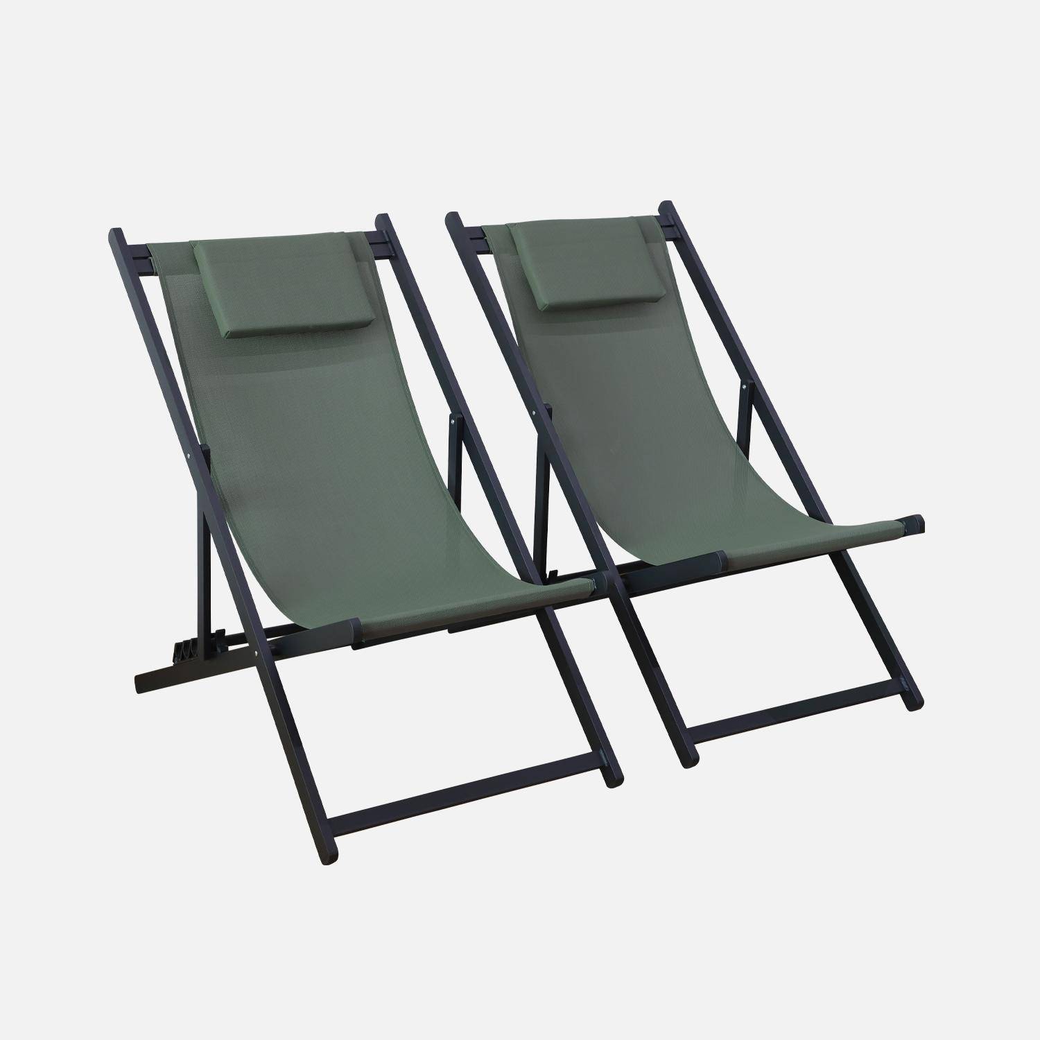 2er Set Sonnenliegen - salbeigrün - Liegestuhl aus Aluminium und Textilene mit Kopfstützenkissen, Liegesessel klappbar - Gaia  Photo2