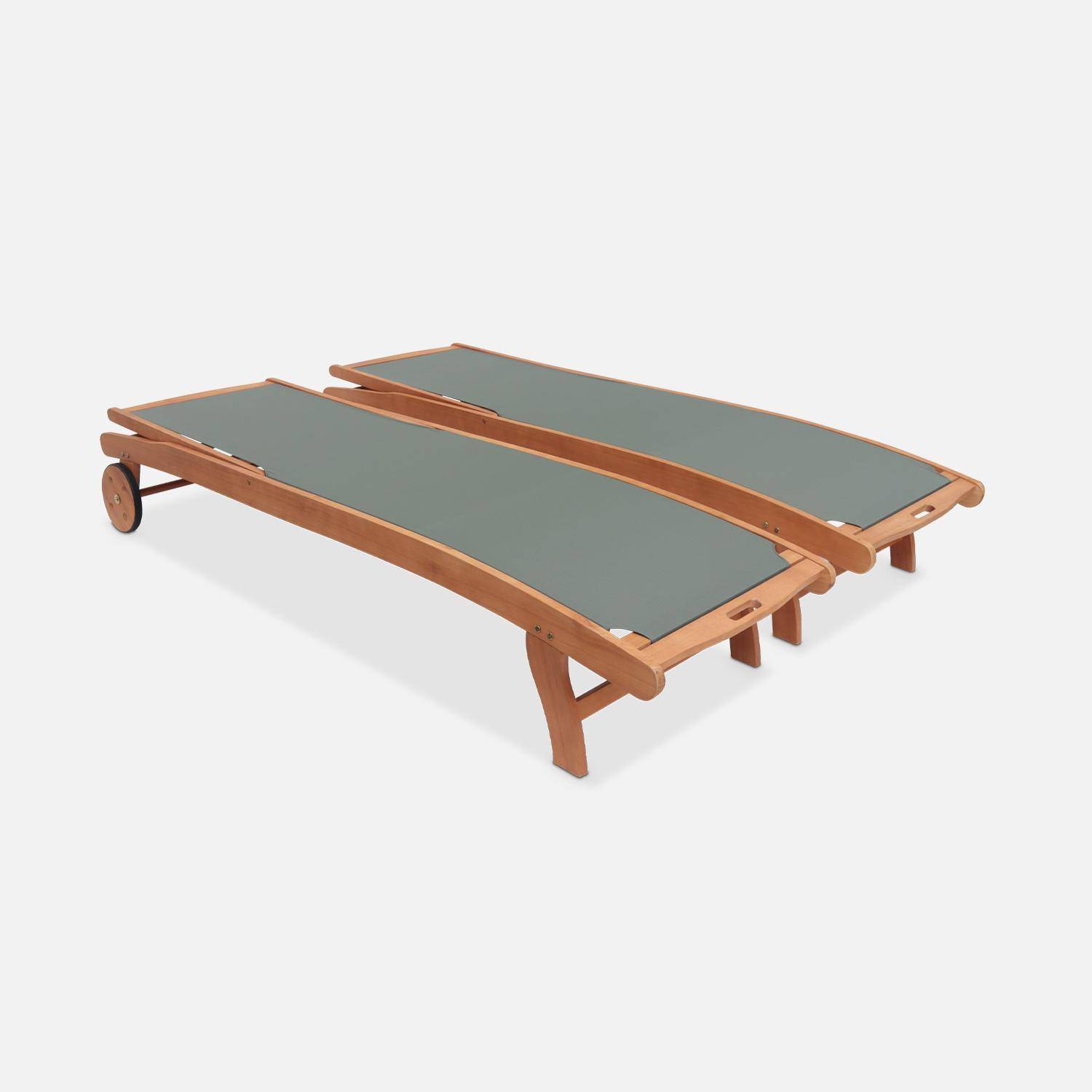 Pair of wooden and textilene sun loungers, Khaki Green | sweeek