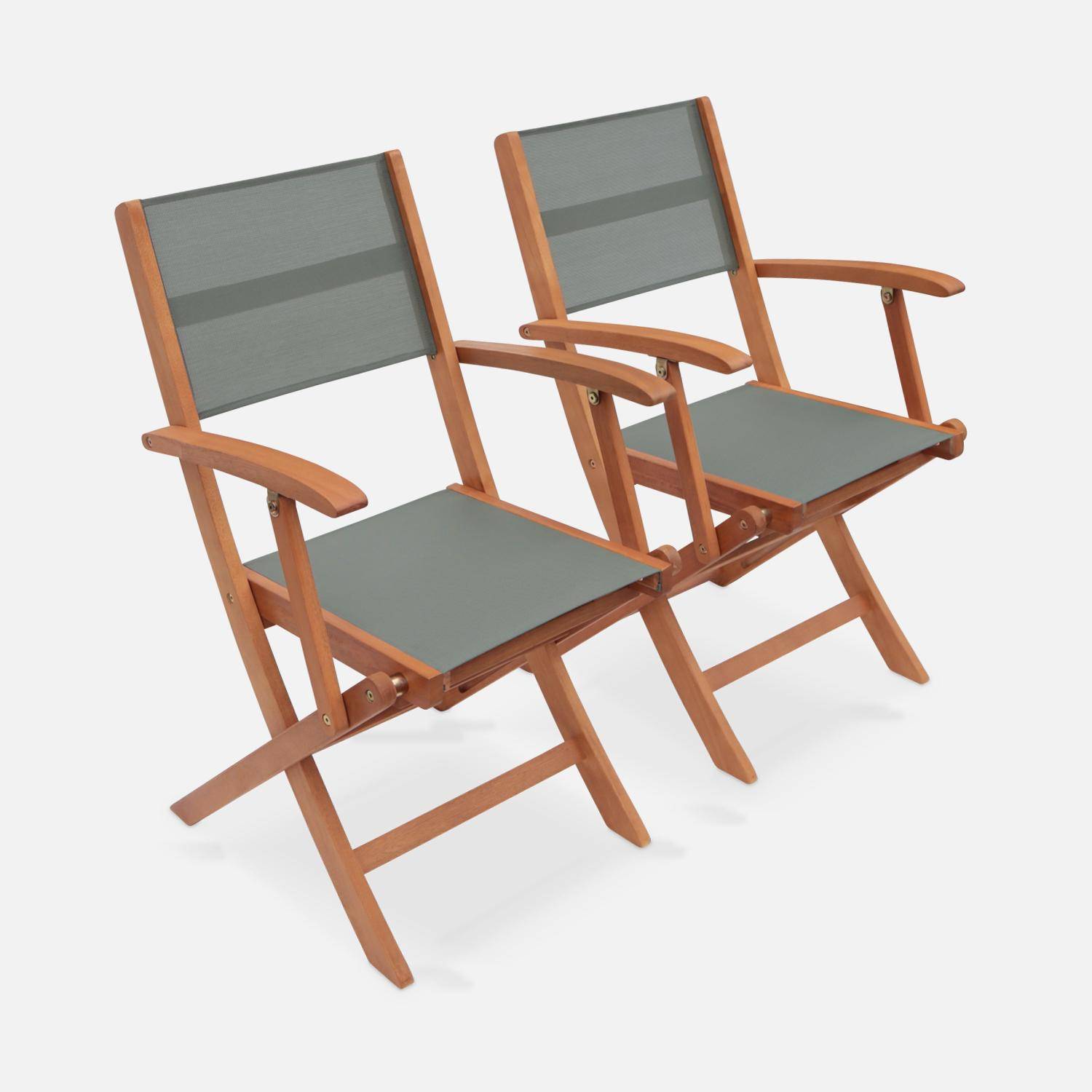 Fauteuils de jardin en bois et textilène - Almeria savane - 2 fauteuils pliants en bois d'Eucalyptus FSC huilé et textilène Photo3