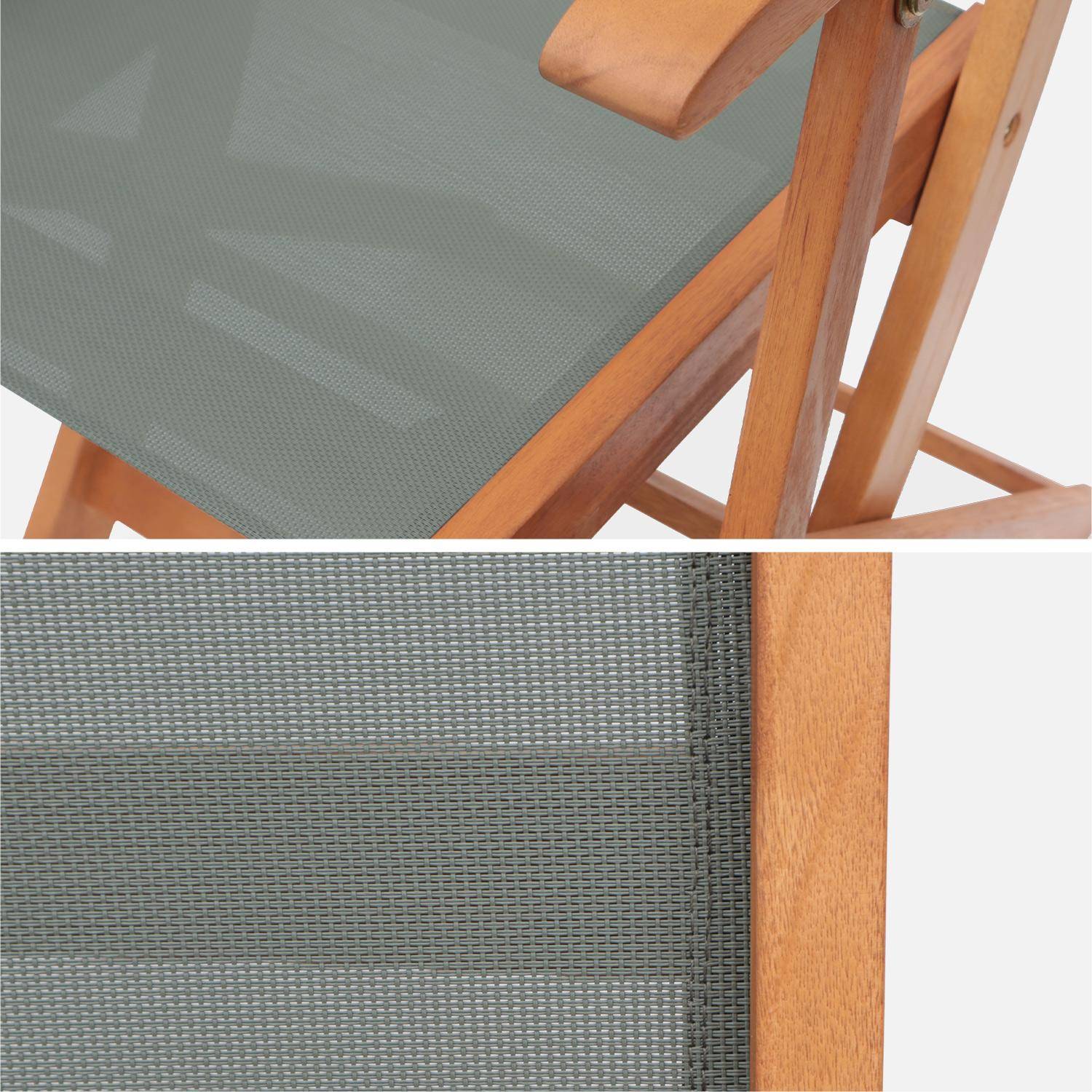 Fauteuils de jardin en bois et textilène - Almeria savane - 2 fauteuils pliants en bois d'Eucalyptus FSC huilé et textilène Photo5