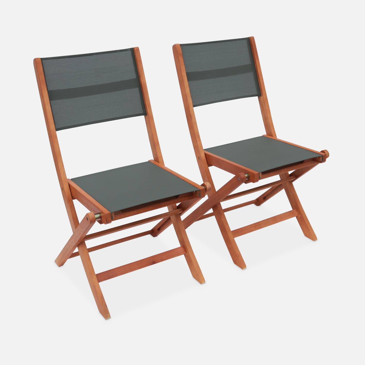 Chaises de jardin en bois et textilène - Almeria savane- 2 chaises pliantes en bois d'Eucalyptus FSC huilé et textilène,sweeek,Photo3