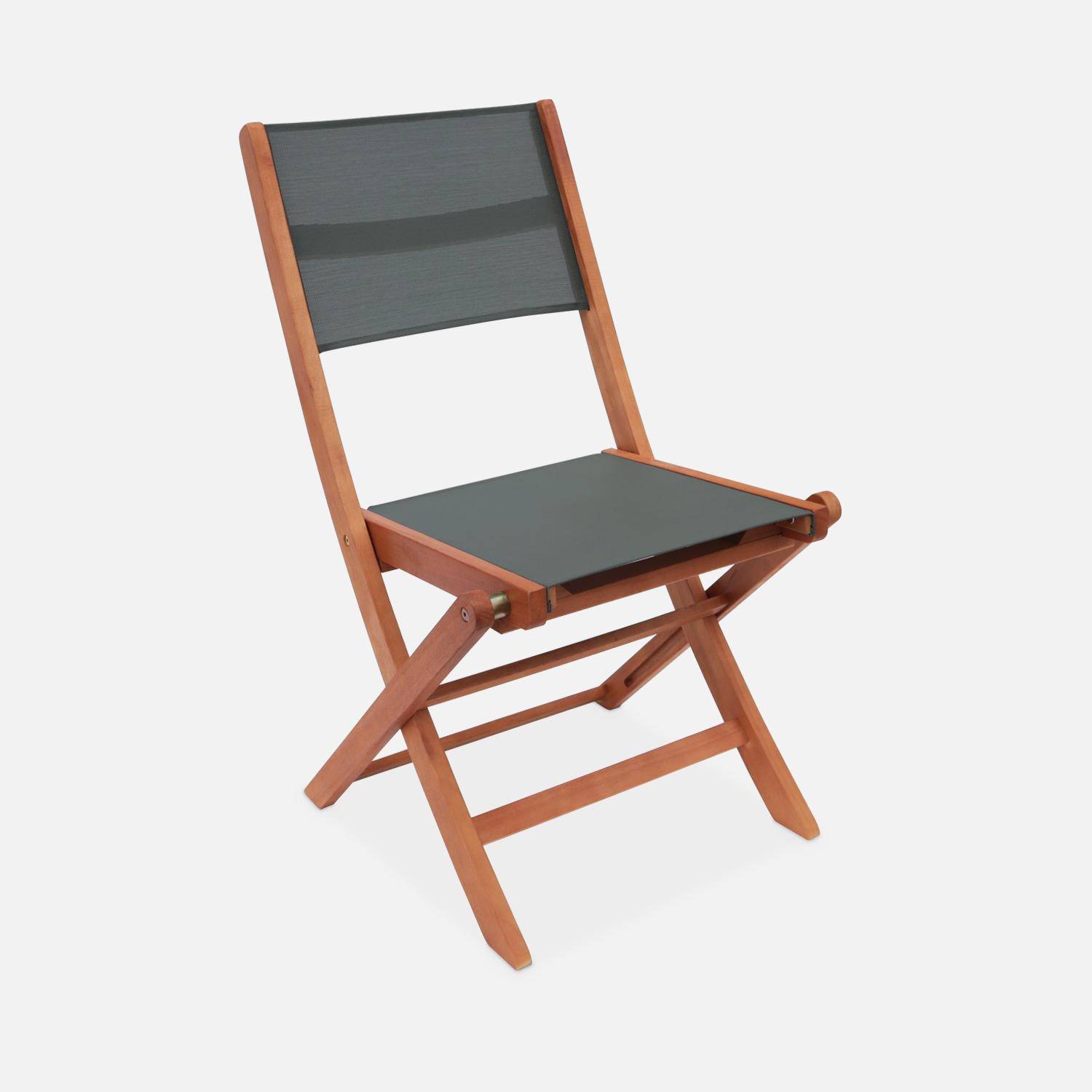 Chaises de jardin en bois et textilène - Almeria savane- 2 chaises pliantes en bois d'Eucalyptus FSC huilé et textilène Photo4