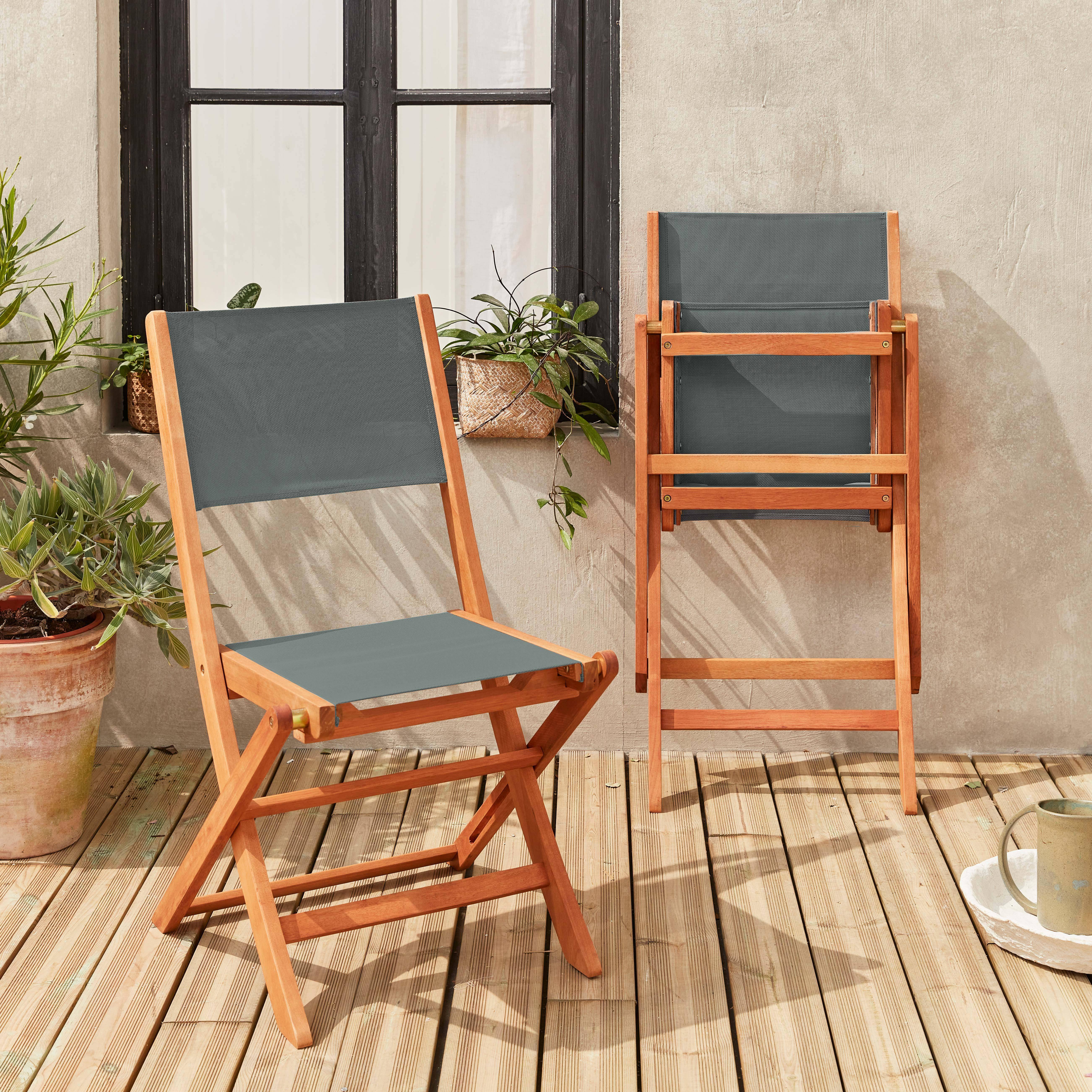 Chaises de jardin en bois et textilène - Almeria savane- 2 chaises pliantes en bois d'Eucalyptus FSC huilé et textilène,sweeek,Photo2