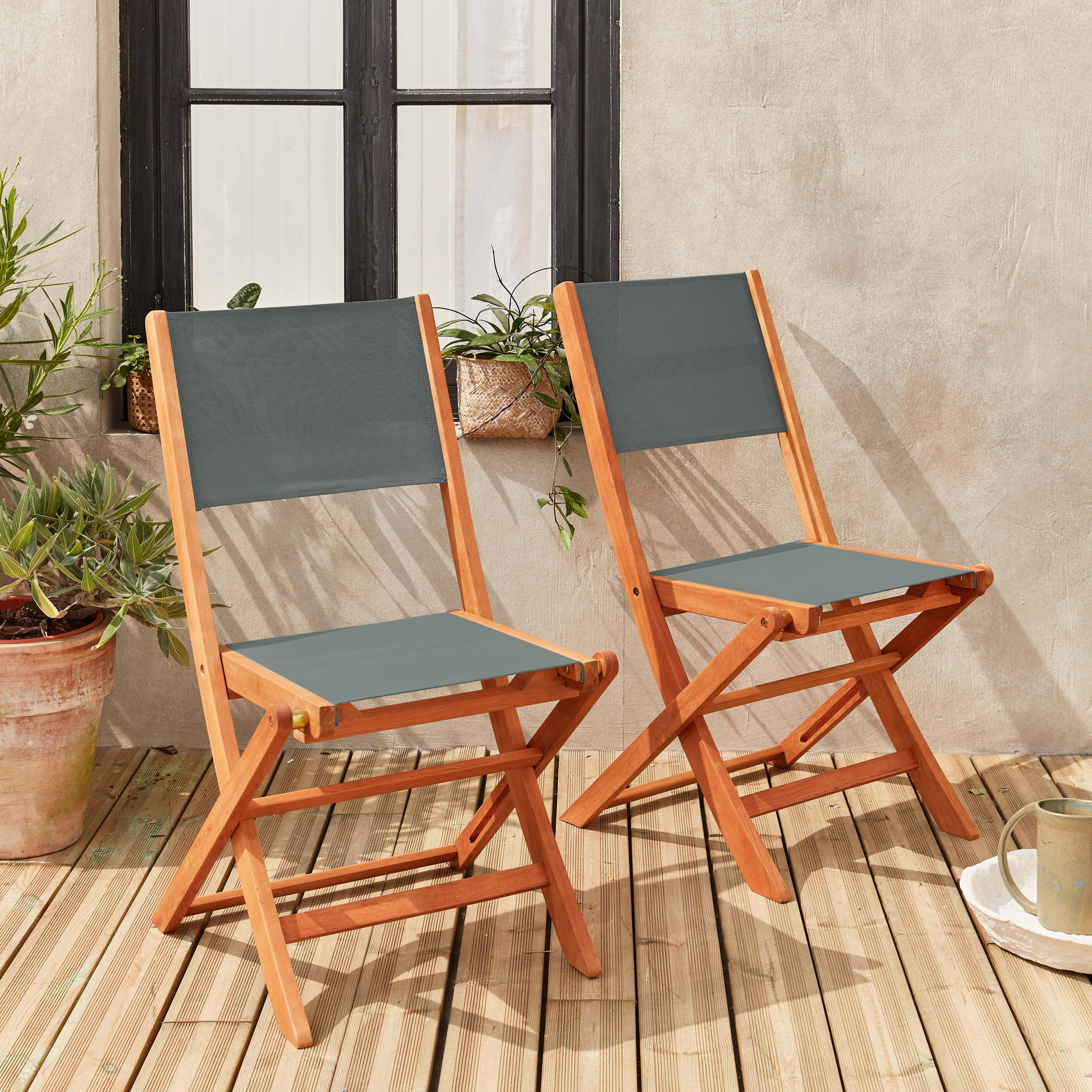 Chaises de jardin en bois et textilène - Almeria savane- 2 chaises pliantes en bois d'Eucalyptus FSC huilé et textilène,sweeek,Photo1