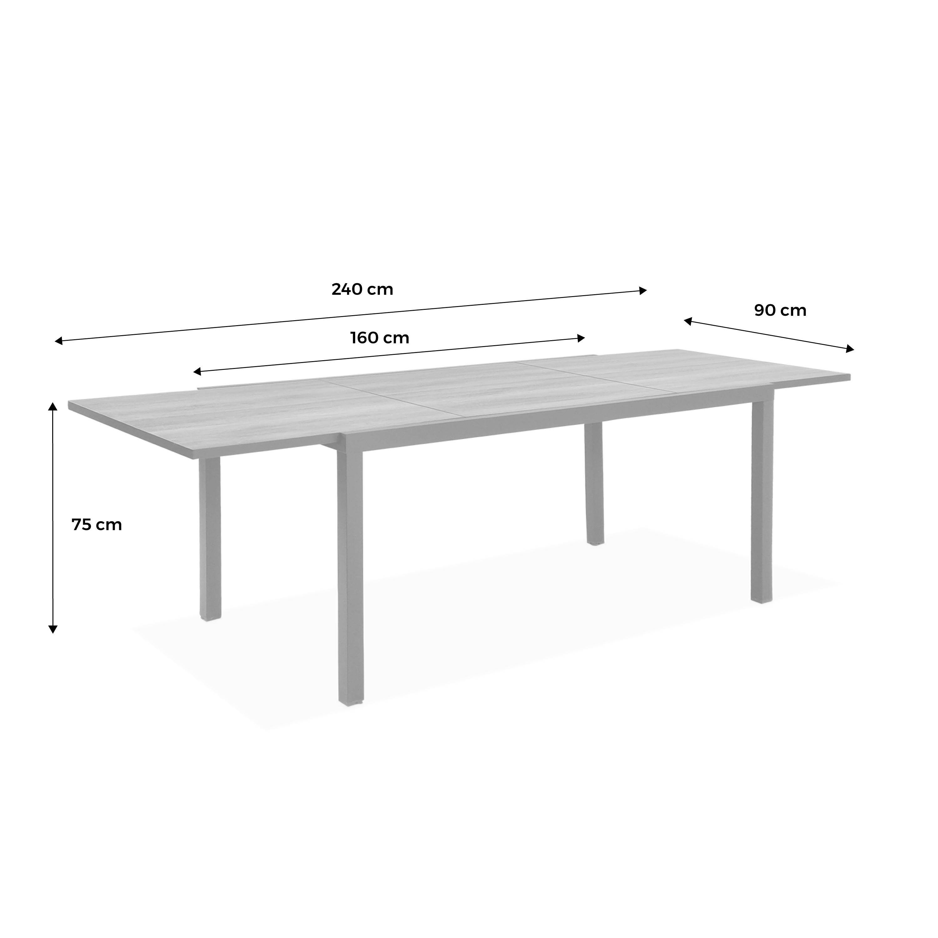 Table Jardin Nashville Extensible 160/240cm - 8 Places, Plateau Effet Bois - Aluminium