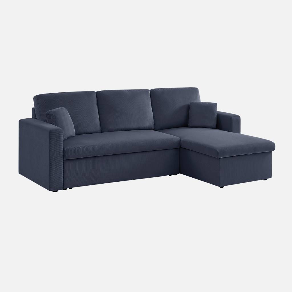 Blauwe corduroy hoekbank