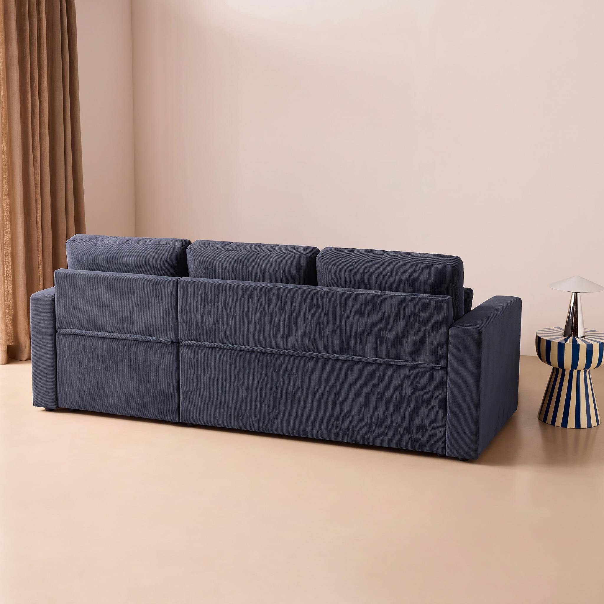 Hoekbank blauw corduroy, Ida, 3-zits, verstelbaar ligeiland, opbergbox, slaapbank Photo6