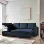 Ecksofa mit blauem Cordbezug und Schlaffunktion - IDA - 3-Sitzer, beidseitig verwendbare Recamiere, Bettkasten Photo3