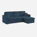 Canapé d'angle convertible en velours côtelé bleu - IDA - 3 places, fauteuil d'angle réversible coffre rangement lit modulable  Photo4